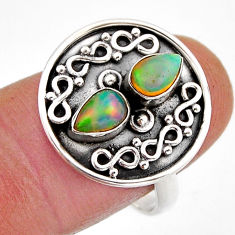 1.98cts natural multi color ethiopian opal 925 silver ring jewelry size 8 y71873