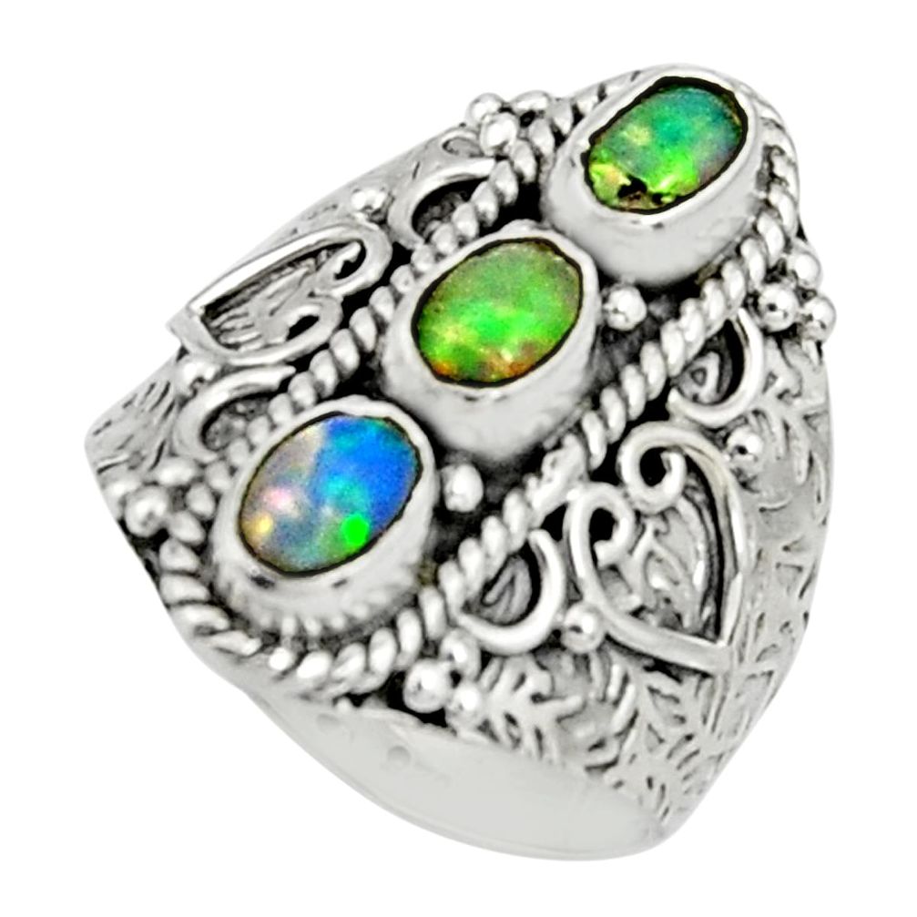 3.50cts natural multi color ethiopian opal 925 silver ring size 7.5 r22513