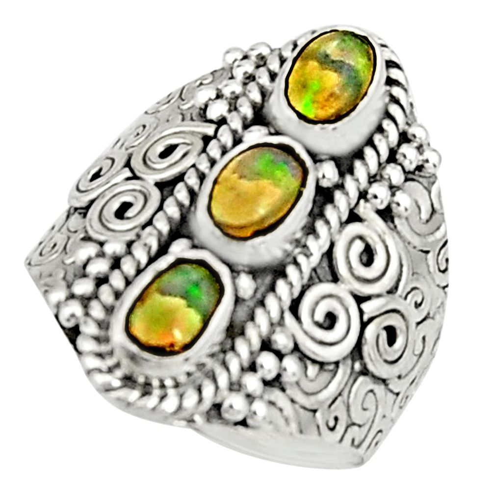 3.53cts natural multi color ethiopian opal 925 silver ring size 7.5 r22514