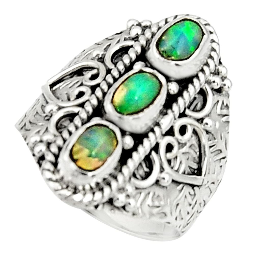 3.50cts natural multi color ethiopian opal 925 silver ring size 7.5 r22515