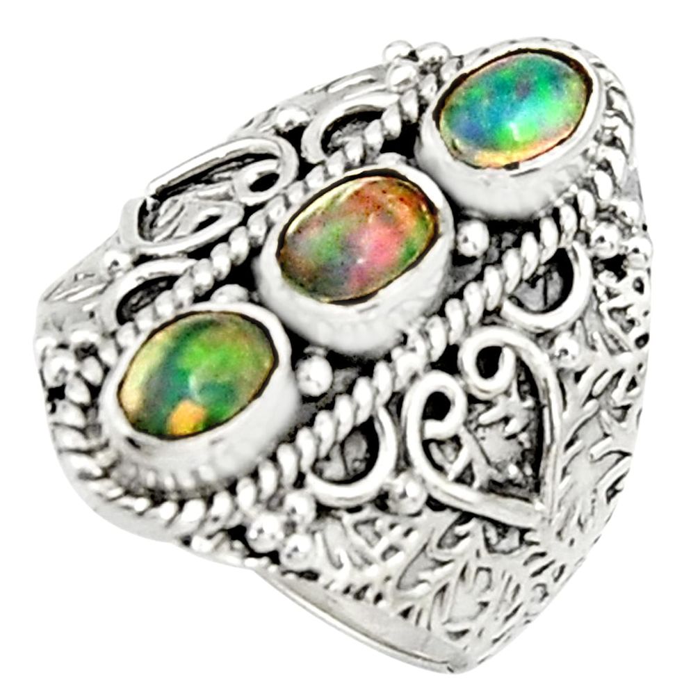 3.31cts natural multi color ethiopian opal 925 silver ring size 7.5 r22517