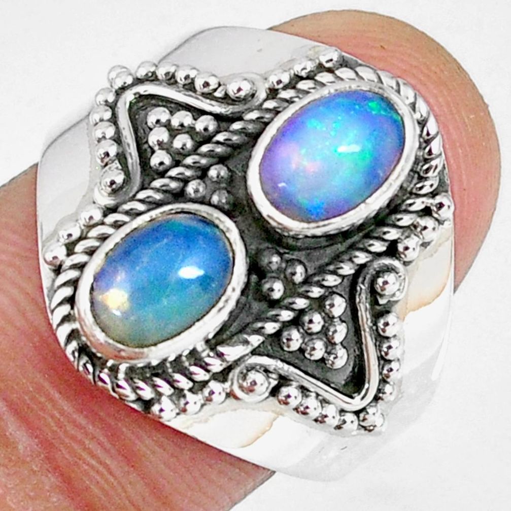 3.11cts natural multi color ethiopian opal 925 silver ring size 8.5 r59262