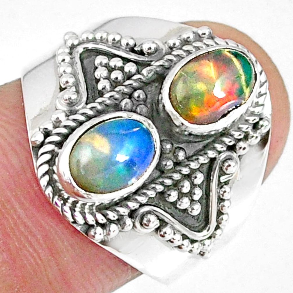 3.14cts natural multi color ethiopian opal 925 silver ring size 7.5 r59265