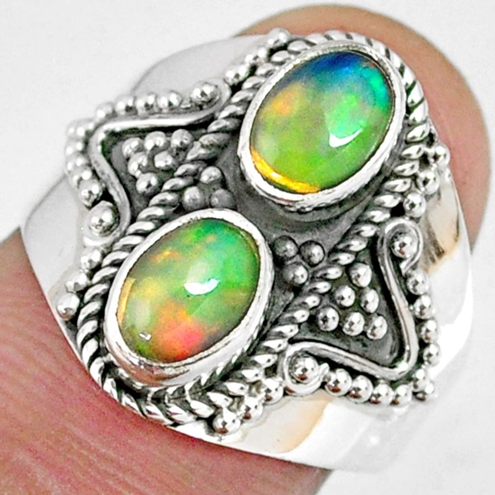 3.09cts natural multi color ethiopian opal 925 silver ring size 7.5 r59277