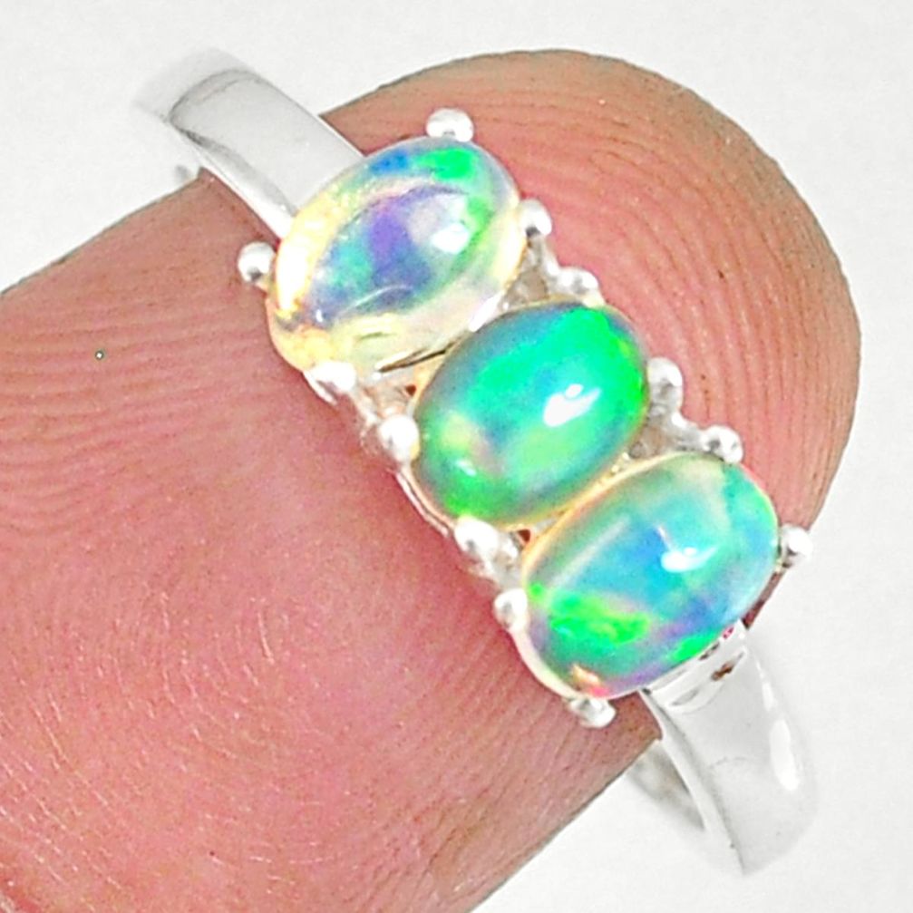 2.51cts natural multi color ethiopian opal 925 silver ring size 8.5 r83977