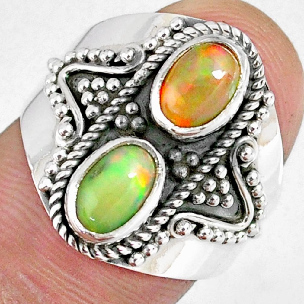 3.19cts natural multi color ethiopian opal 925 silver ring size 7 r59271