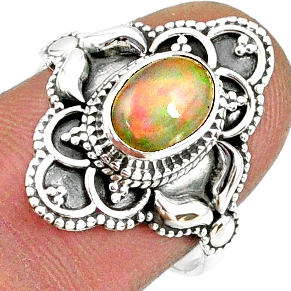 2.19cts natural multi color ethiopian opal 925 silver ring size 7 r61141