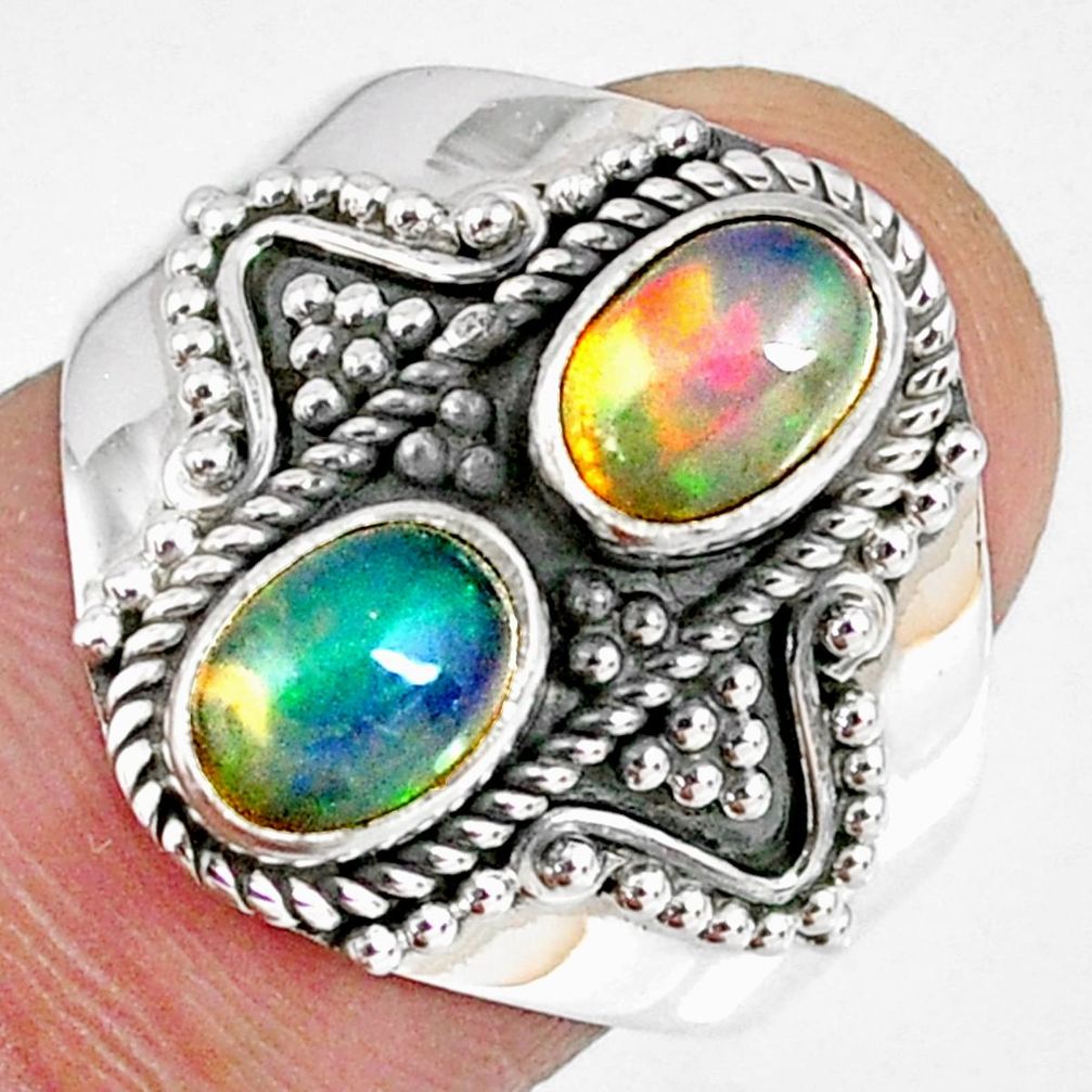 3.13cts natural multi color ethiopian opal 925 silver ring size 8 r59268