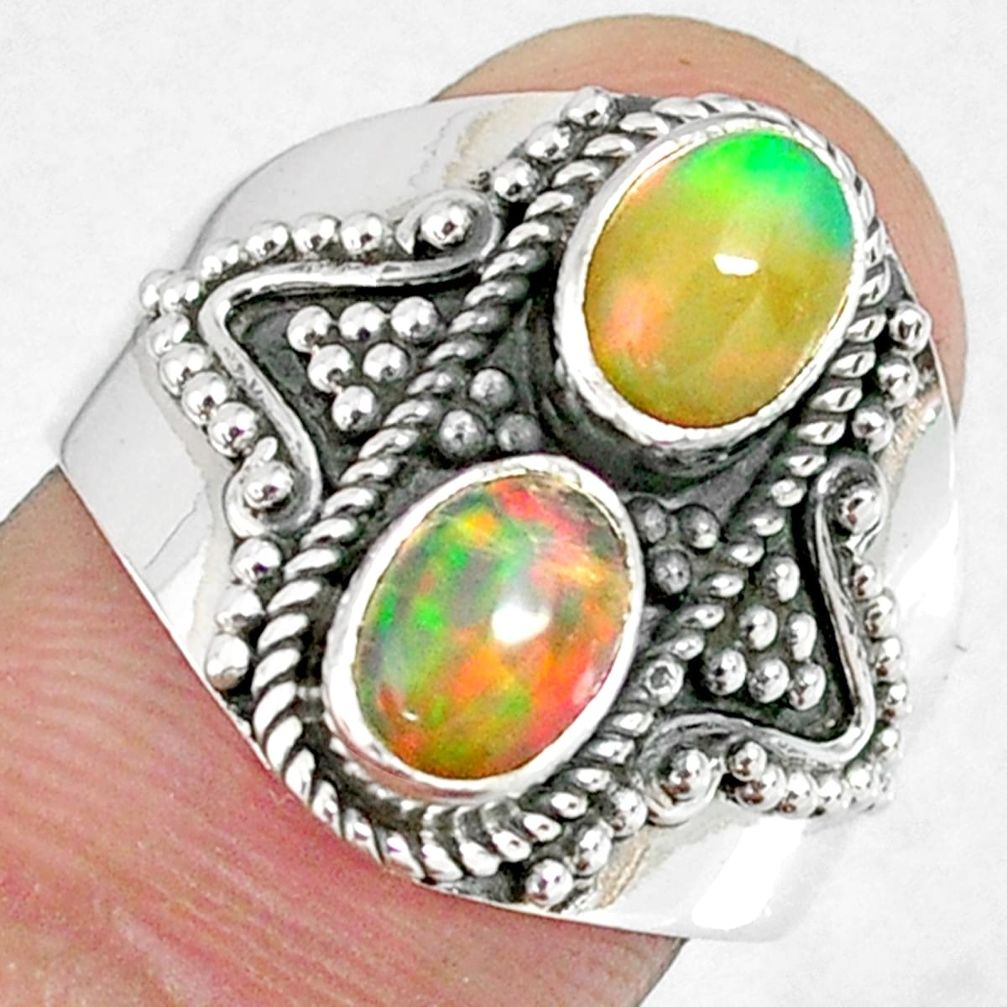 3.24cts natural multi color ethiopian opal 925 silver ring size 8 r59269