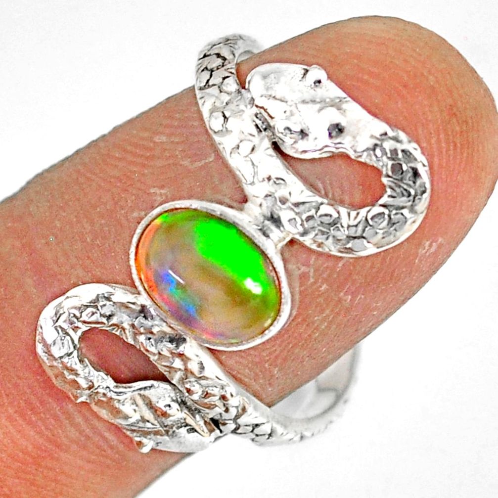 2.01cts natural multi color ethiopian opal 925 silver snake ring size 10 r78798