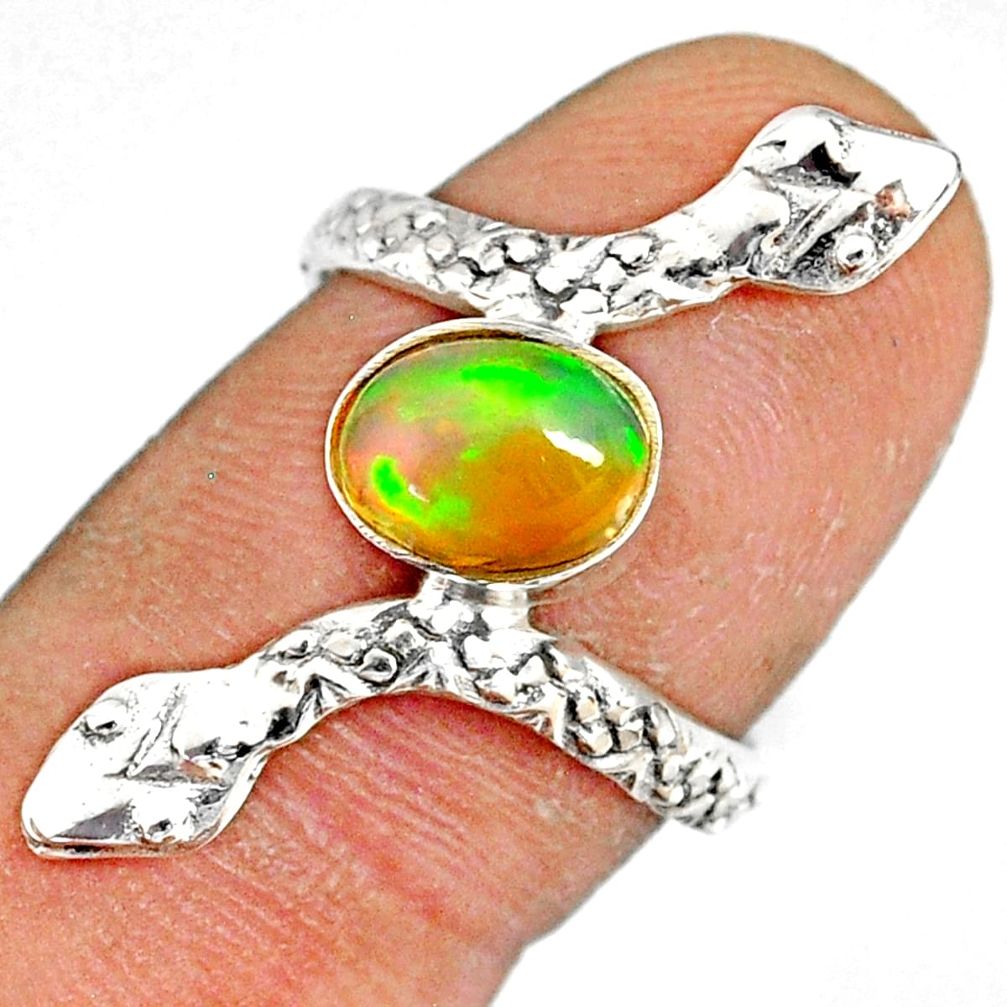 2.08cts natural multi color ethiopian opal 925 silver snake ring size 7 r78799