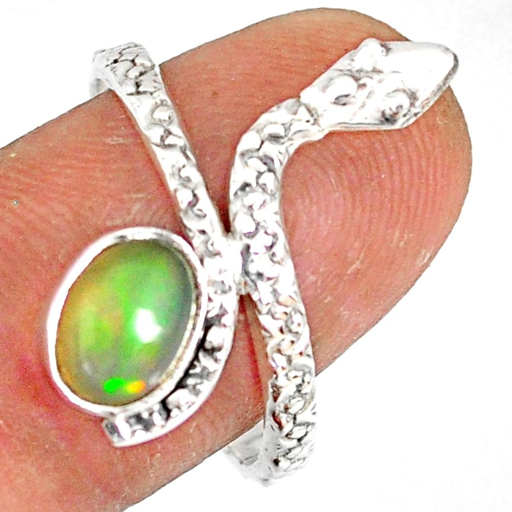 1.96cts natural multi color ethiopian opal 925 silver snake ring size 9 r78746