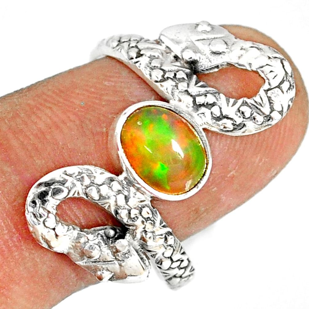 2.01cts natural multi color ethiopian opal 925 silver snake ring size 9 r78754