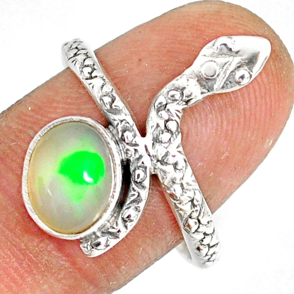 3.27cts natural multi color ethiopian opal 925 silver snake ring size 9 r78762