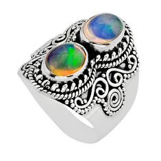 4.38cts natural multi color ethiopian opal oval 925 silver ring size 7 y79333