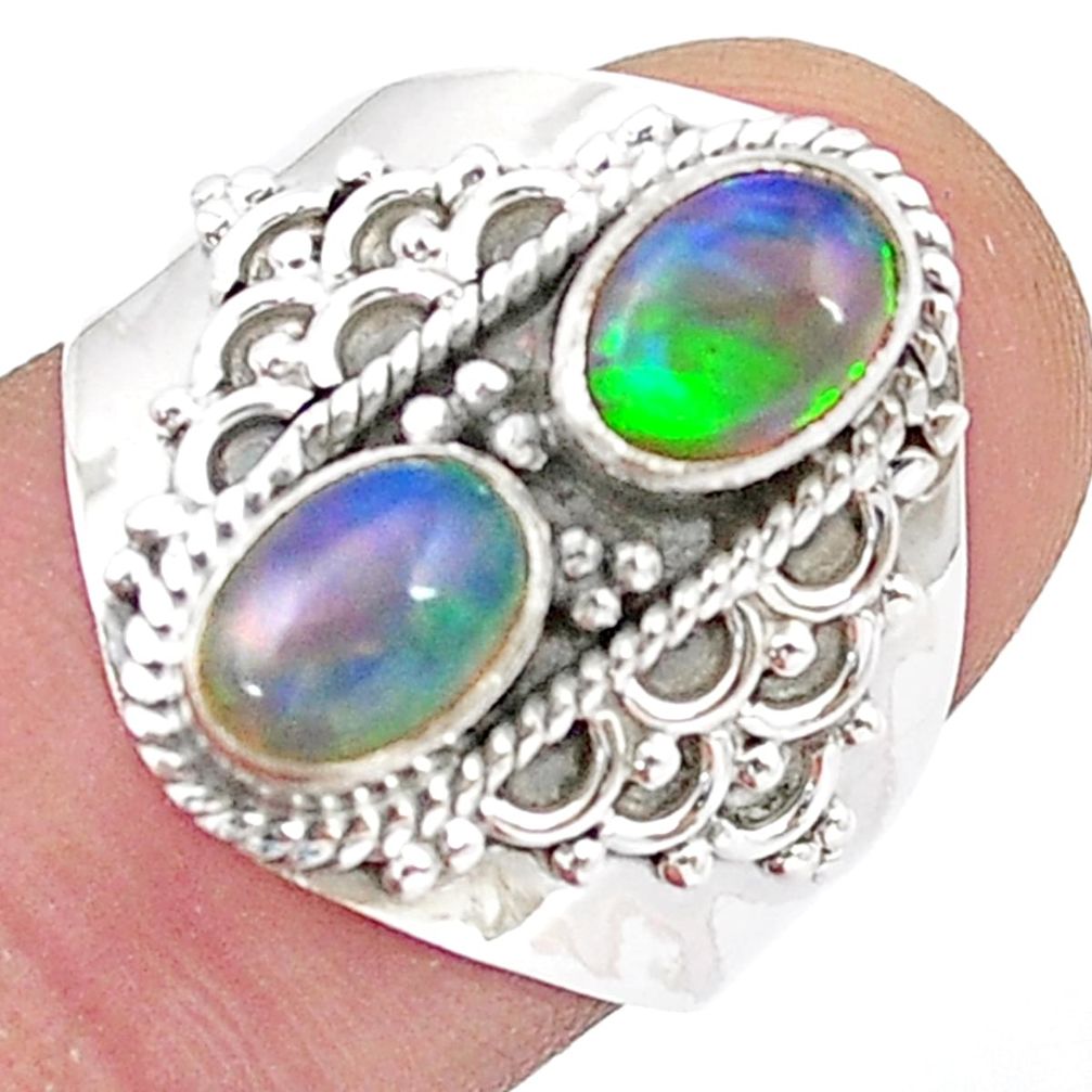 3.56cts natural multi color ethiopian opal oval 925 silver ring size 7.5 u38153