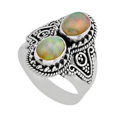 4.52cts natural multi color ethiopian opal oval 925 silver ring size 8.5 y79331