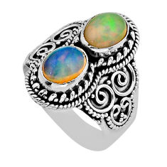 4.22cts natural multi color ethiopian opal oval 925 silver ring size 7.5 y79337