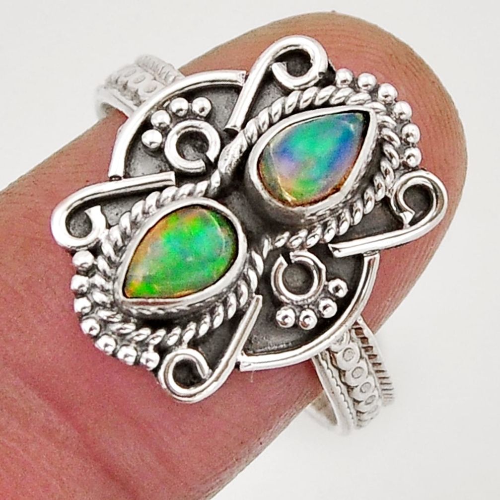 2.19cts natural multi color ethiopian opal pear 925 silver ring size 8 y71881