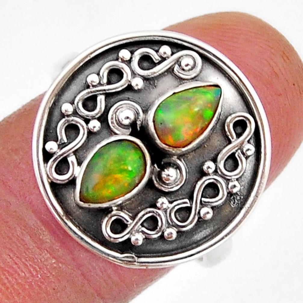 2.12cts natural multi color ethiopian opal pear 925 silver ring size 8.5 y71868