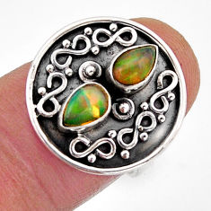 1.94cts natural multi color ethiopian opal pear 925 silver ring size 6.5 y71869