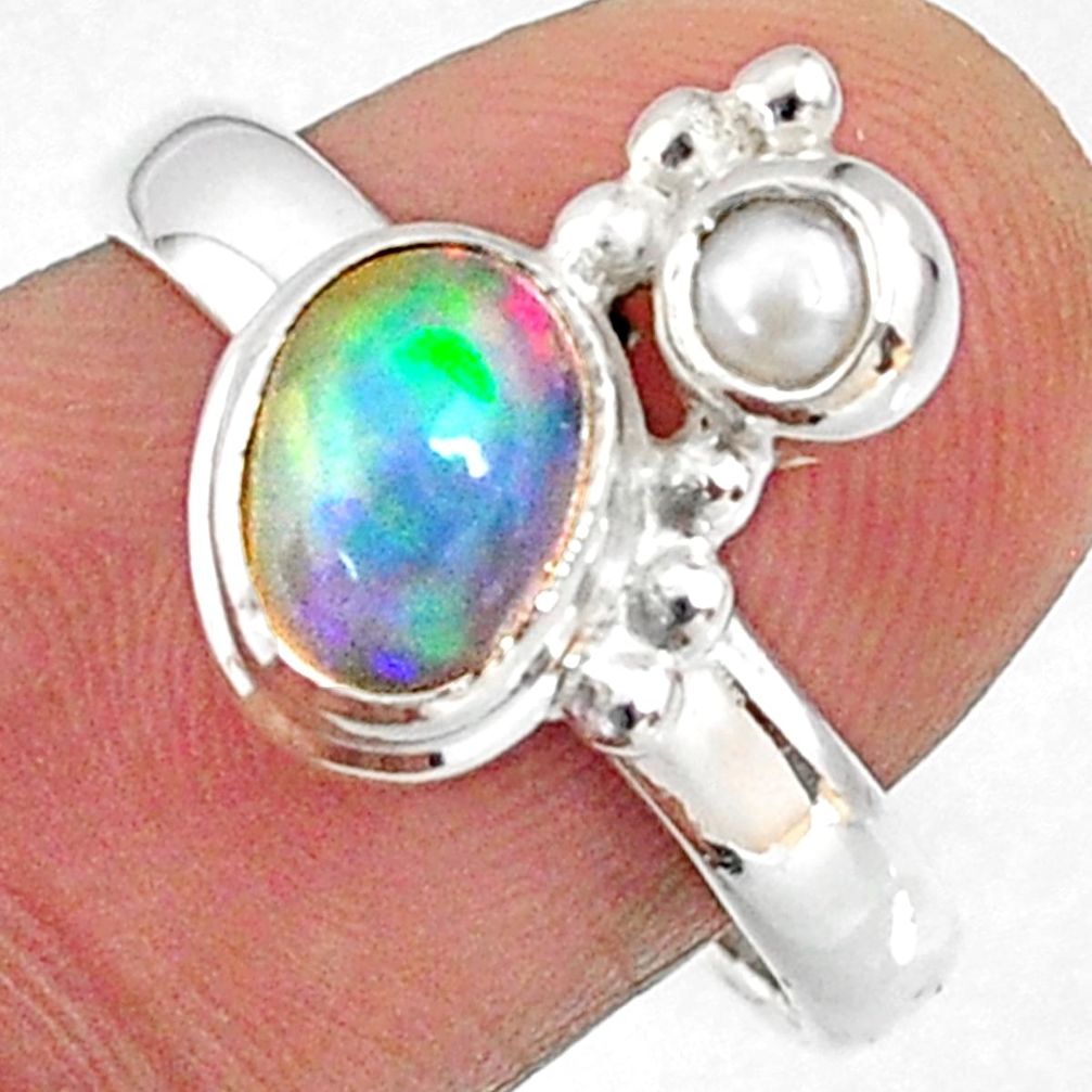 2.69cts natural multi color ethiopian opal pearl 925 silver ring size 8 r65572