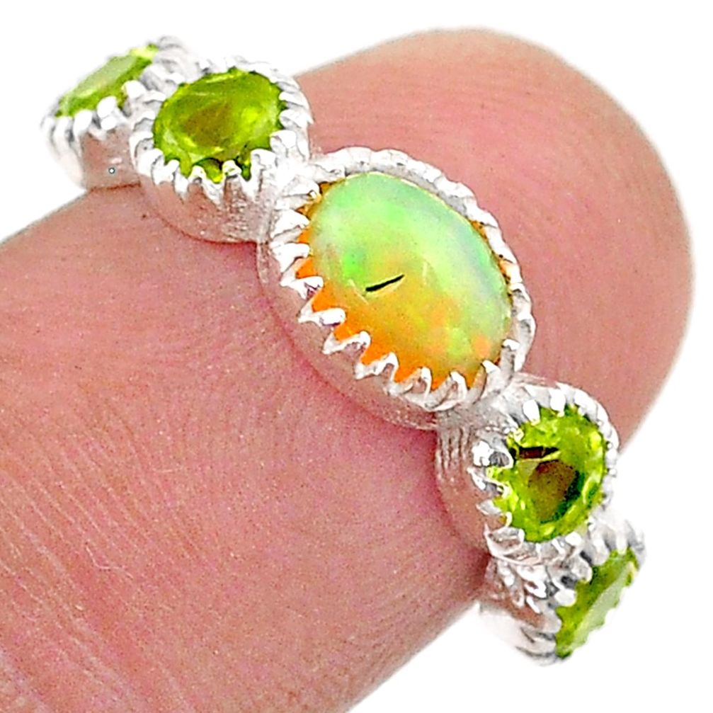 3.73cts natural multi color ethiopian opal peridot 925 silver ring size 6 t67455