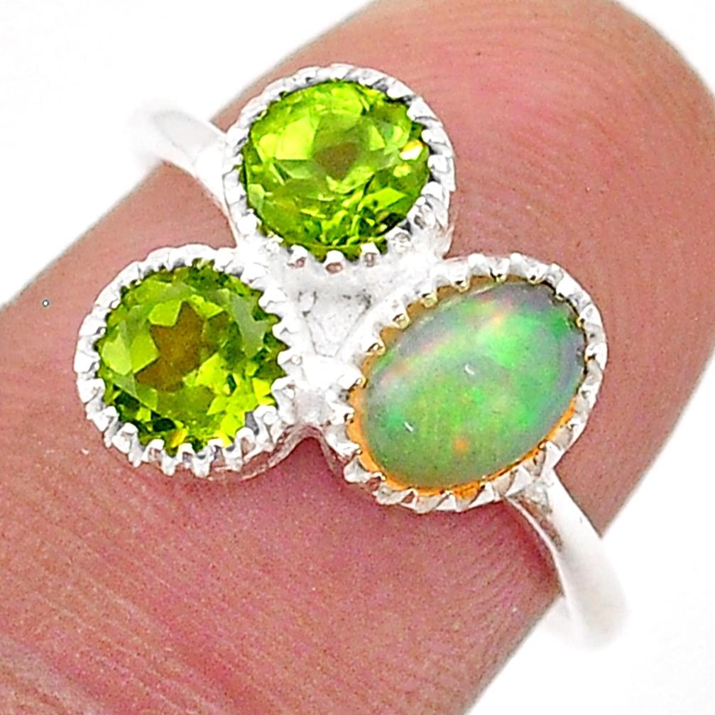 2.89cts natural multi color ethiopian opal peridot 925 silver ring size 7 t67449