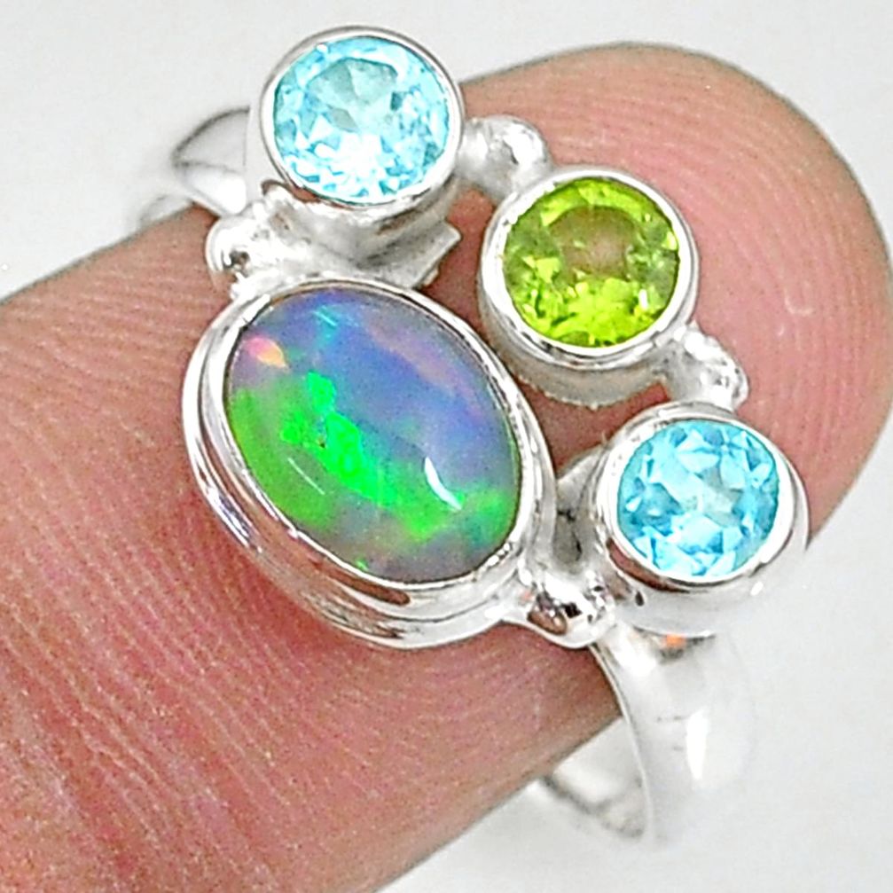 3.19cts natural multi color ethiopian opal peridot silver ring size 9.5 t8816