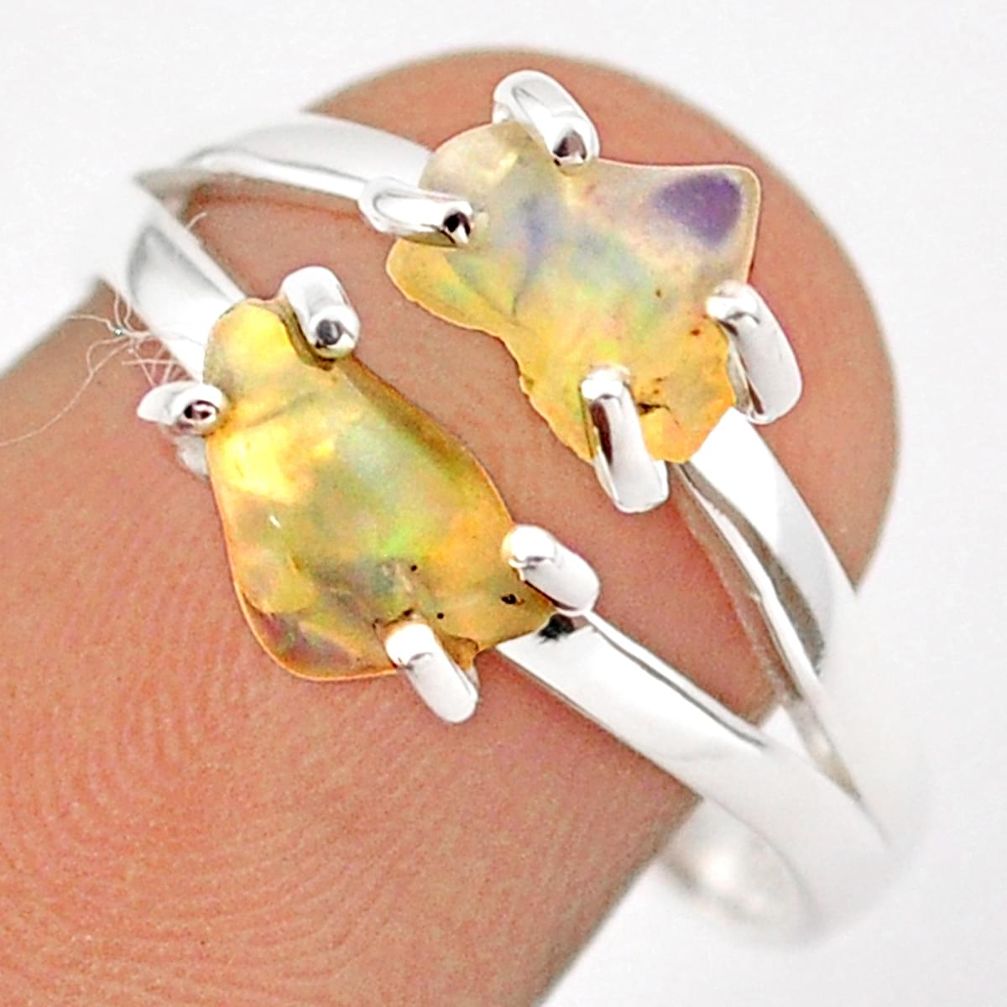 5.22cts natural multi color ethiopian opal rough 925 silver ring size 8.5 u6728