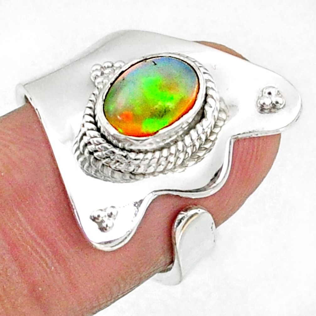 1.96cts natural multi color ethiopian opal silver adjustable ring size 6 r65544