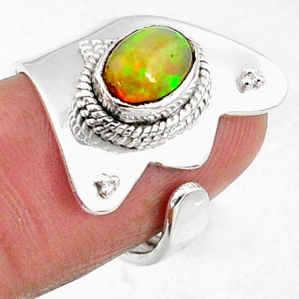 1.95cts natural multi color ethiopian opal silver adjustable ring size 6 r65546