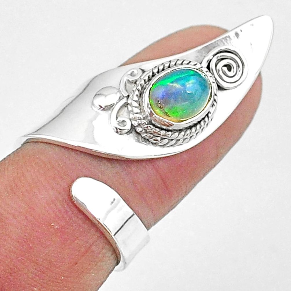 2.10cts natural multi color ethiopian opal silver adjustable ring size 6 t8553