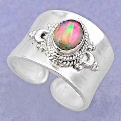 2.01cts natural multi color ethiopian opal silver adjustable ring size 6 t88034