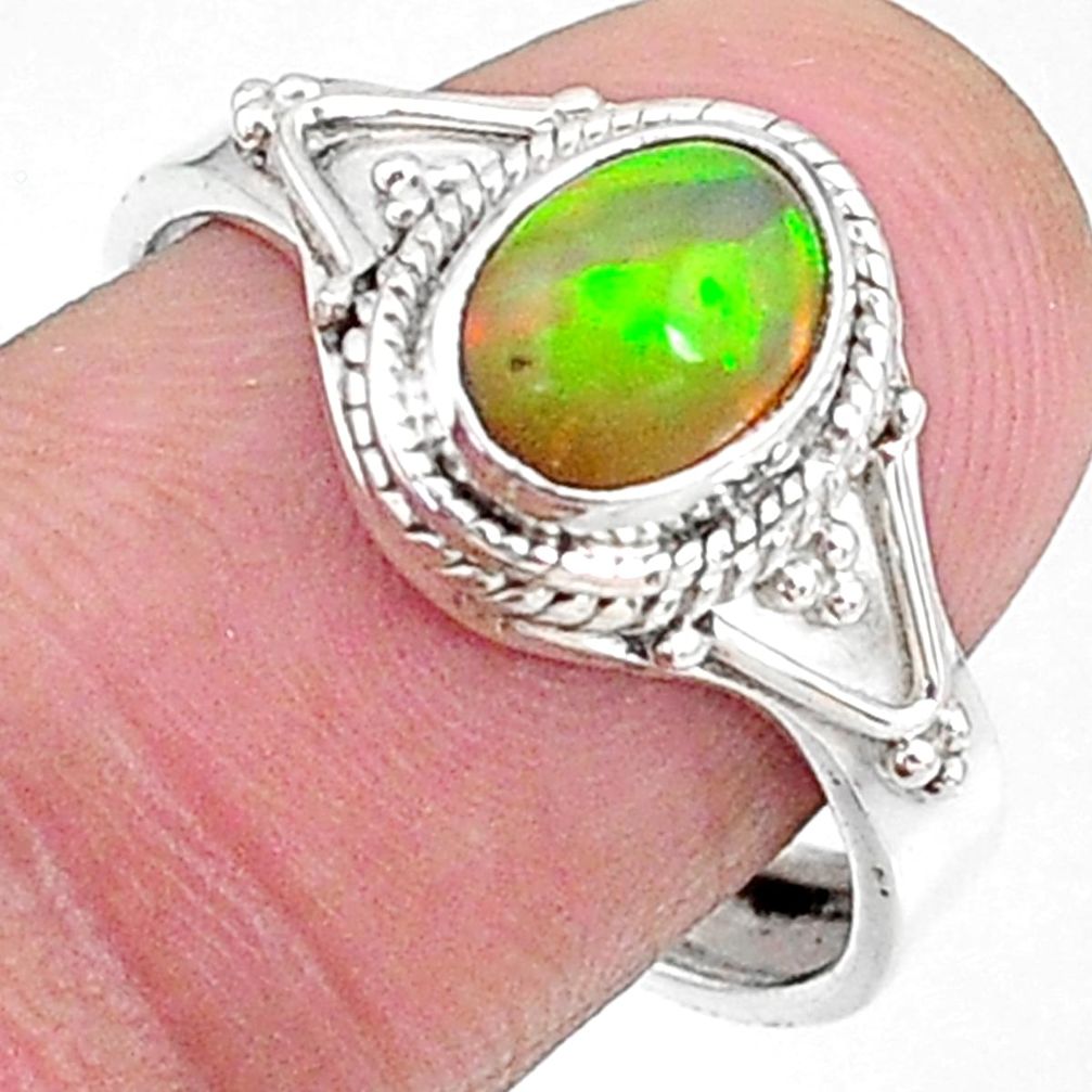 2.14cts natural multi color ethiopian opal silver adjustable ring size 8 t8528
