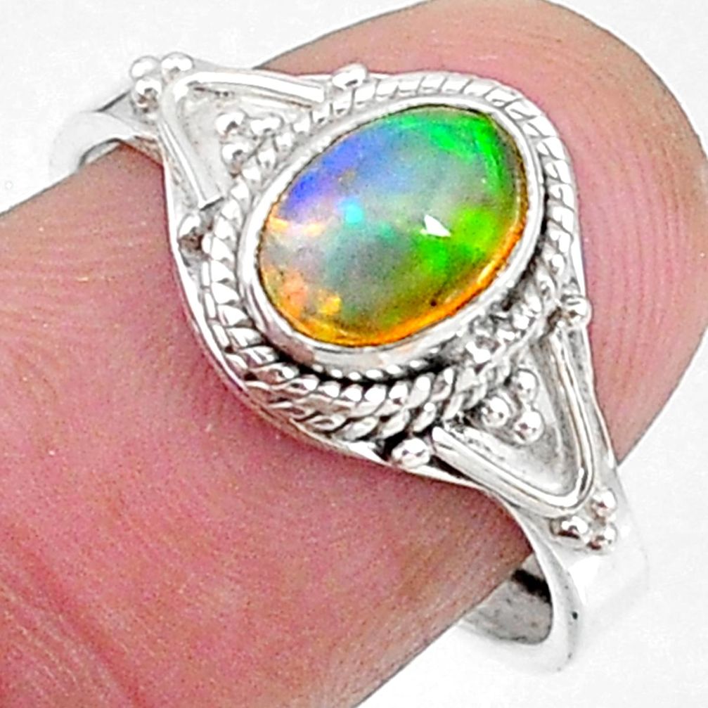 2.15cts natural multi color ethiopian opal silver adjustable ring size 8 t8531