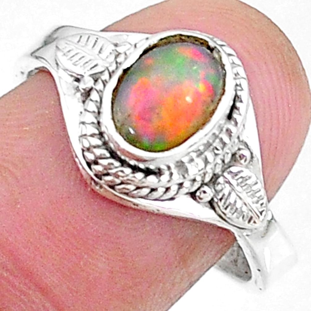 2.26cts natural multi color ethiopian opal silver adjustable ring size 8 t8532