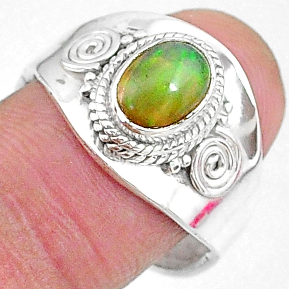 2.09cts natural multi color ethiopian opal silver adjustable ring size 8 t8536