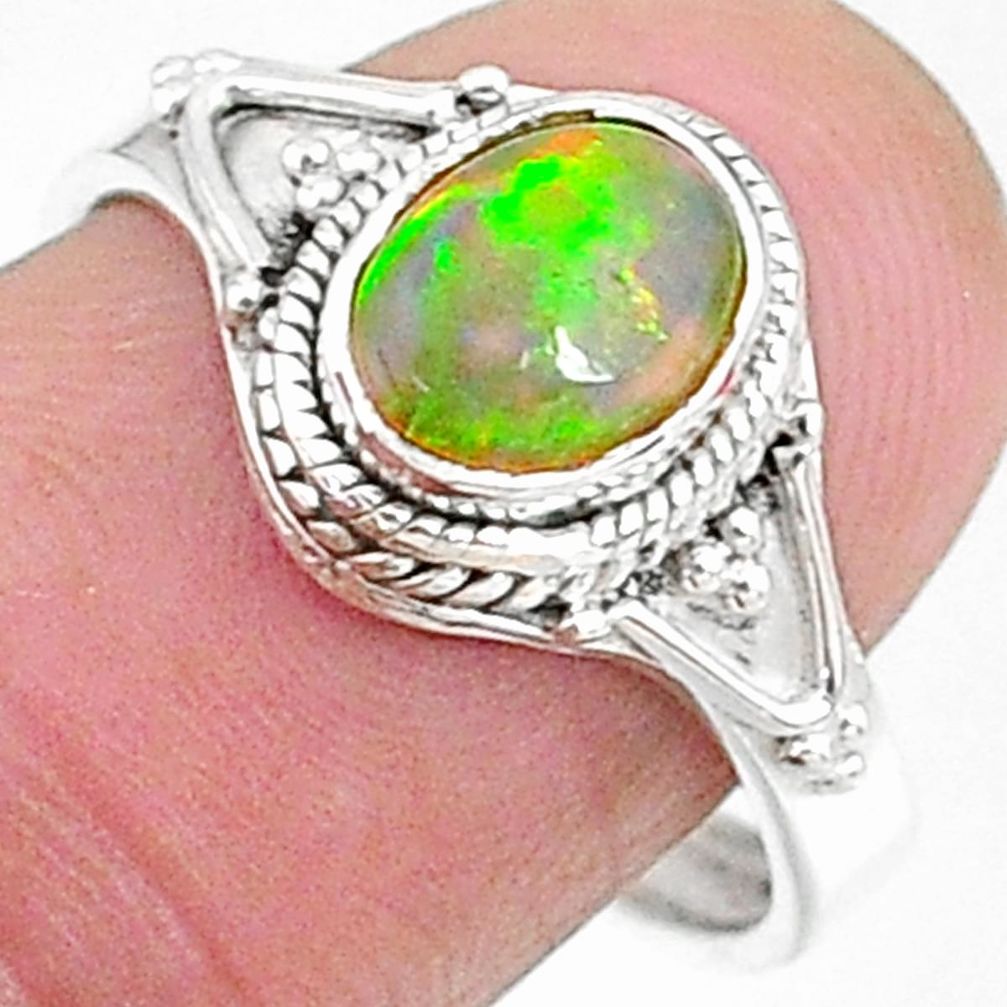 2.14cts natural multi color ethiopian opal silver adjustable ring size 8 t8539