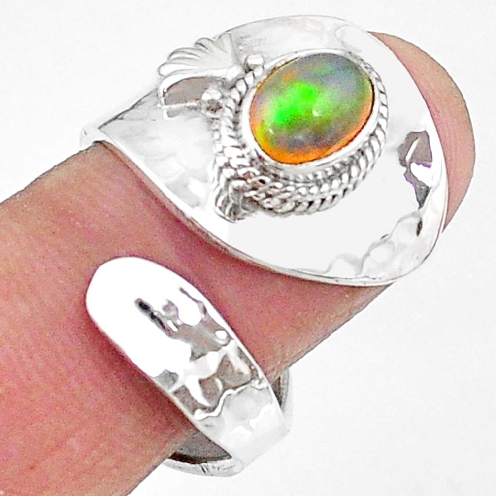2.20cts natural multi color ethiopian opal silver adjustable ring size 8 t8558