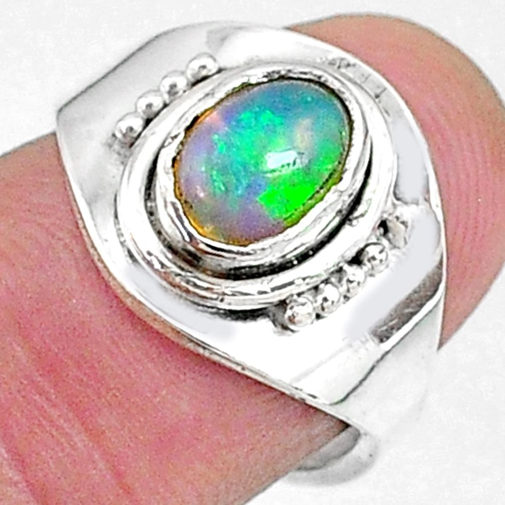 2.37cts natural multi color ethiopian opal silver adjustable ring size 6.5 t8525