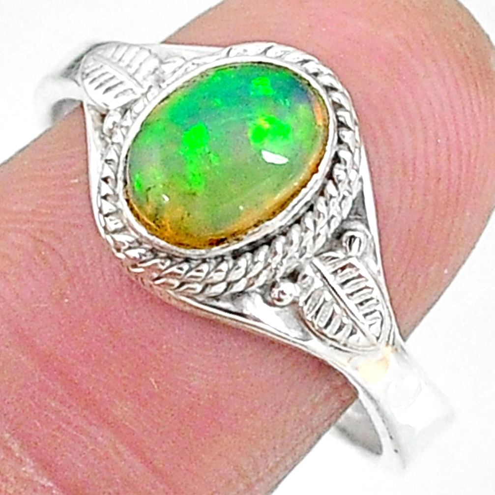 2.26cts natural multi color ethiopian opal silver adjustable ring size 9.5 t8534