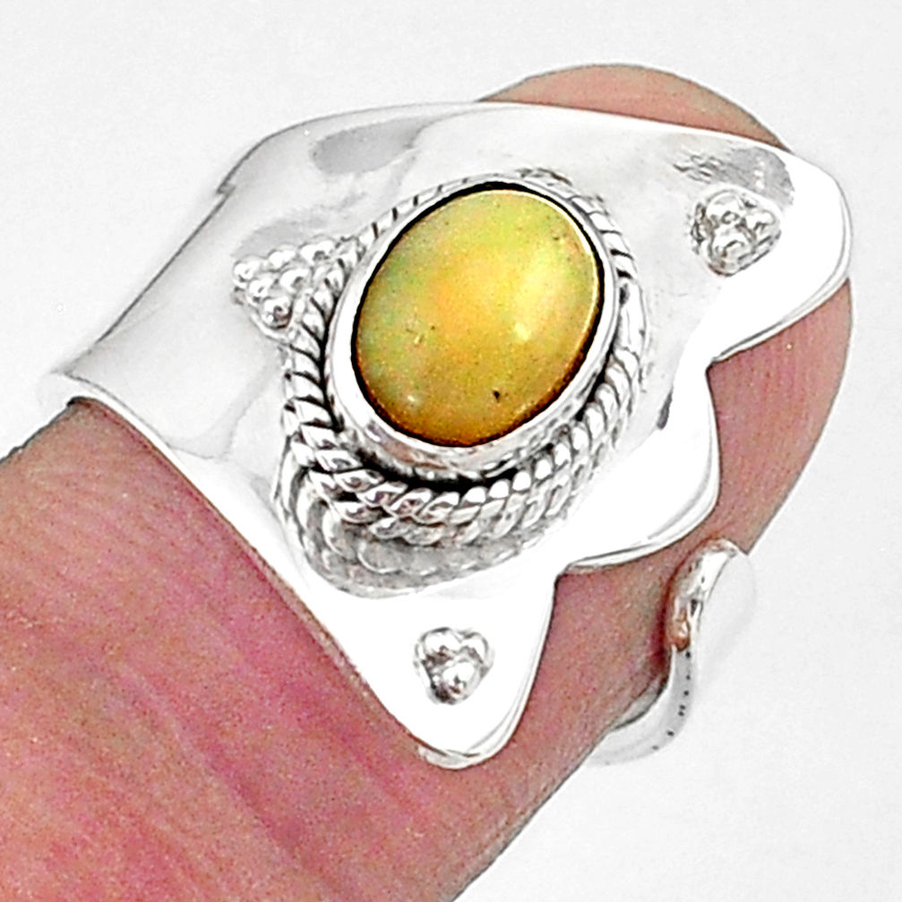 1.96cts natural multi color ethiopian opal silver adjustable ring size 7.5 t8544
