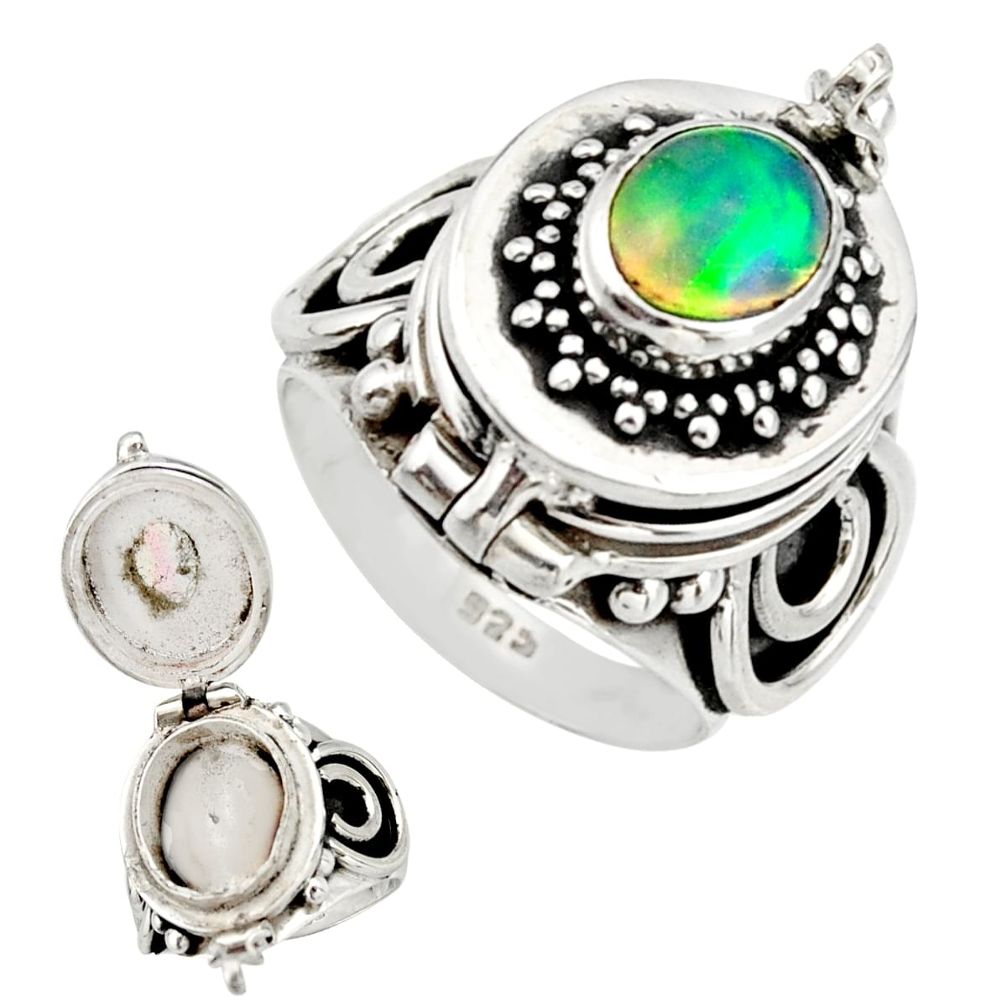 3.08cts natural multi color ethiopian opal silver poison box ring size 7 r26658