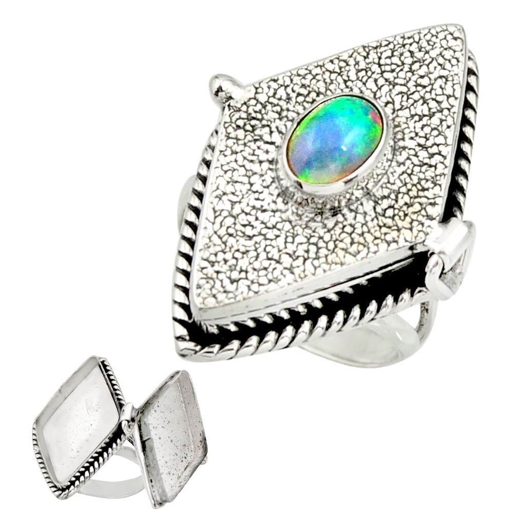 1.96cts natural multi color ethiopian opal silver poison box ring size 7 r26692