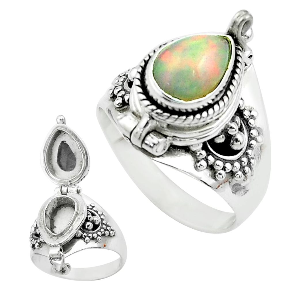 2.18cts natural multi color ethiopian opal silver poison box ring size 7 t52855