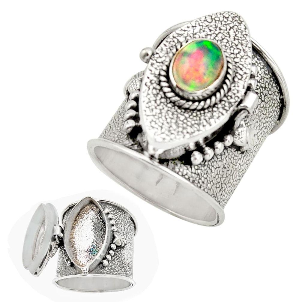 2.29cts natural multi color ethiopian opal silver poison box ring size 8 r26650
