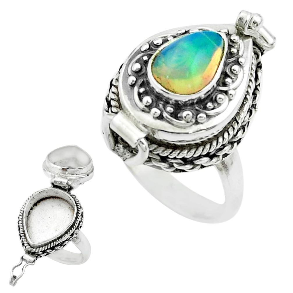2.39cts natural multi color ethiopian opal silver poison box ring size 8 t52853