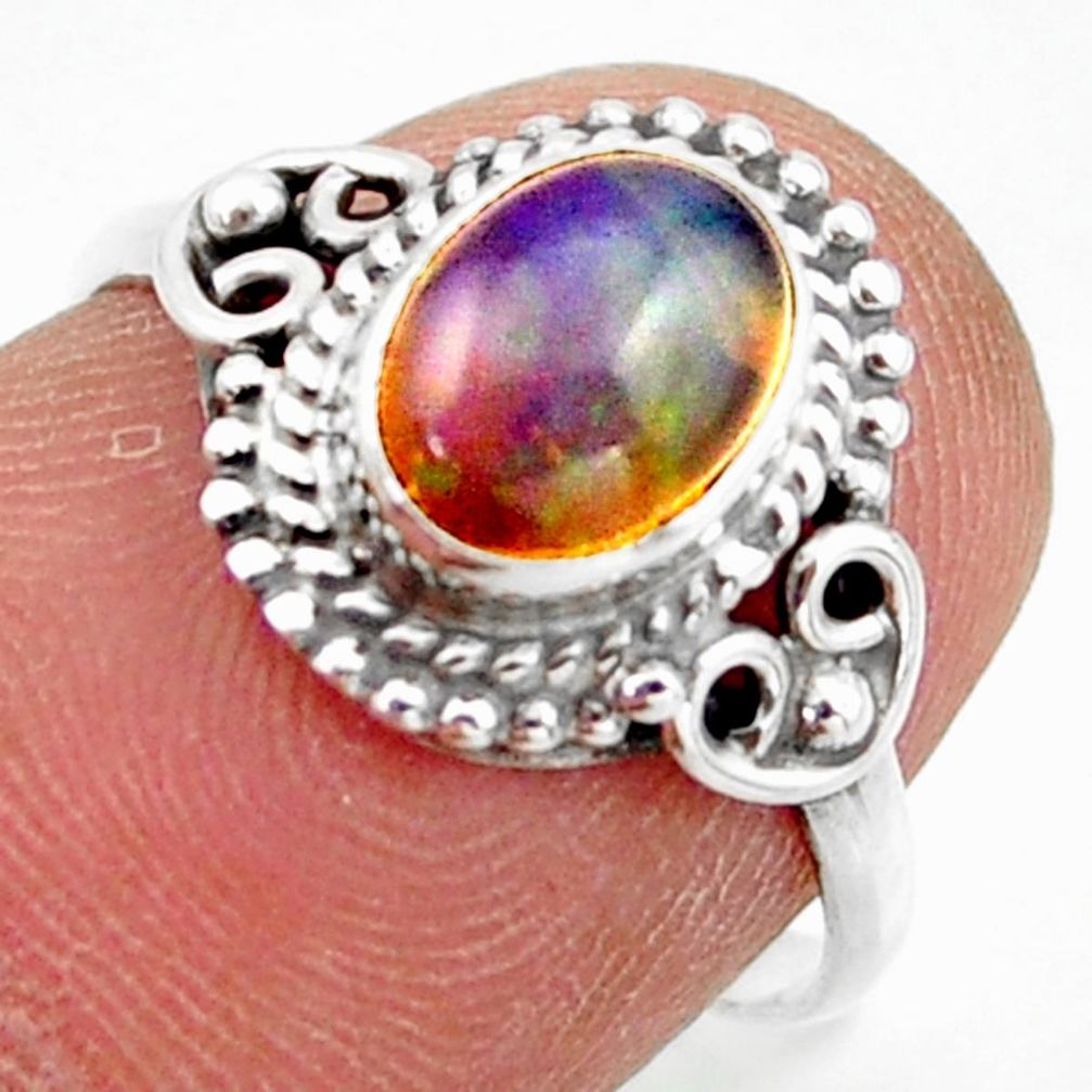 2.23cts natural multi color ethiopian opal silver solitaire ring size 6.5 r41411