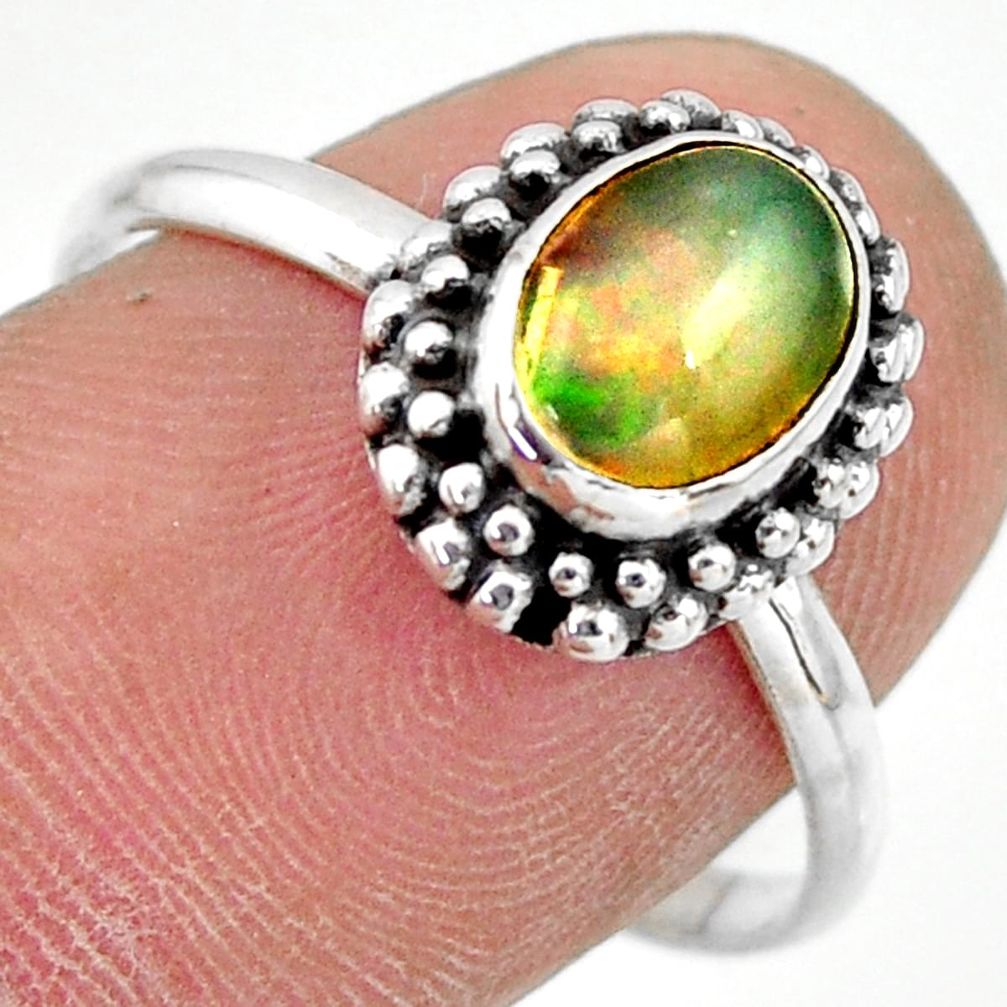2.39cts natural multi color ethiopian opal silver solitaire ring size 9 r41381